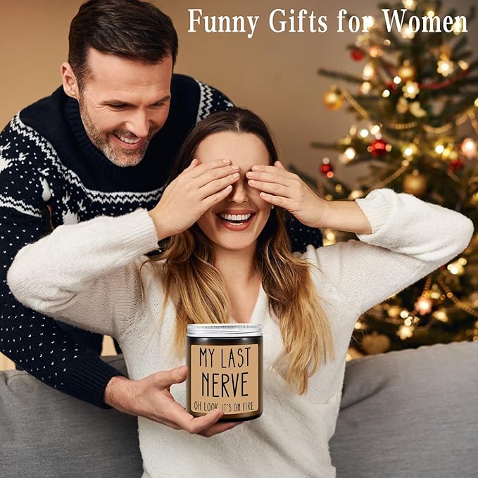 Homsolver Gifts for Women, Funny Friendship Gift for Best Friend - My Last Nerve Lavender Candle - Birthday Christmas Unique White Elephant Stocking Stuffers Gifts for Adults, Women, Her, BFF, Sister