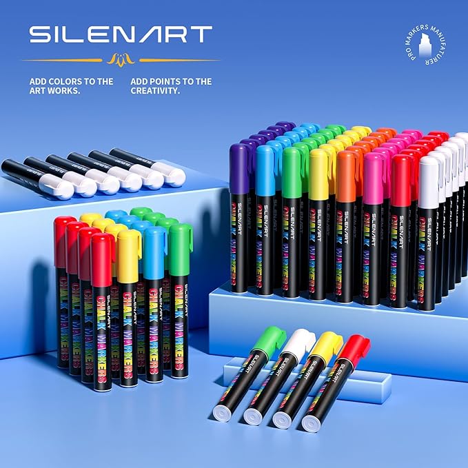SILENART Red Chalk Markers 2 Pack - Red Dry Erase Markers Pen - Liquid Chalk Markers for Chalkboard, Window, Glass, Mirror, Blackboard