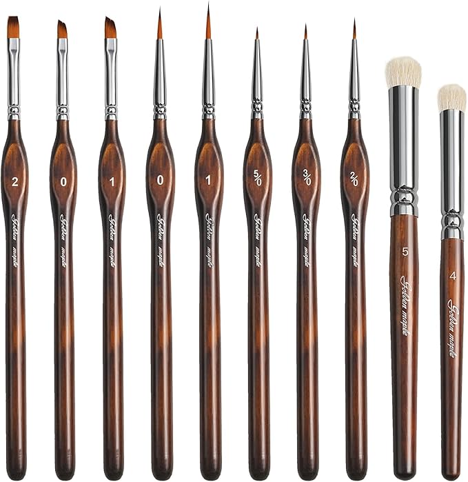 Detail Paint Brushes Dry Brushes, Golden Maple 10PC Flat Miniature Dry Paint Brushes Fine Detail Paint Brush Set for Acrylic, Oil, Watercolor & Figurine