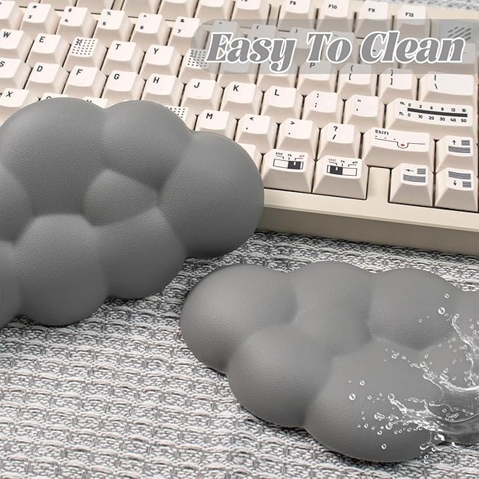 Cloud Wrist Rest Cushion for Mouse Ergonomic PU Leather Mouse Wrist Support Pad with Anti-Skid Base, Desk Elbow Rest Pad for Nail Tech Office School Home Laptop Computer (Grey,2pcs)