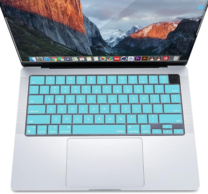 MOSISO Keyboard Cover Skin Compatible with MacBook Air 15 inch M3 A3114 M2 A2941/Air 13.6 A3113 A2681/Pro 14/16 M4 M3 M2 M1, Turquoise