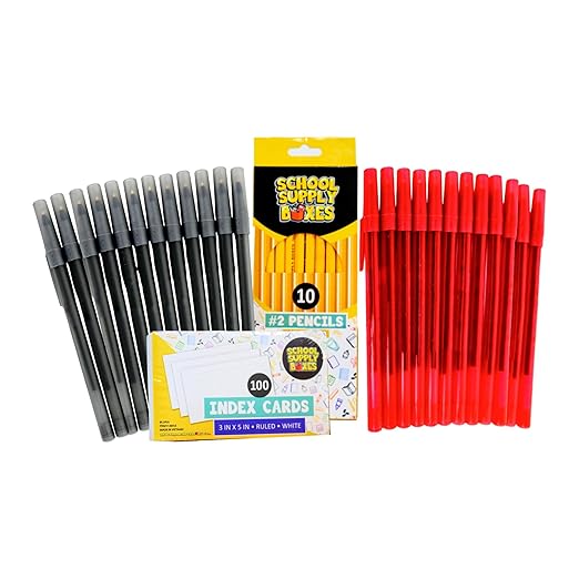 High School Writing Bundle | Case (2 Boxes) - 51 Pieces per Box | School Supply Boxes - Back to School Essentials | Includes Composition Books, Loose Leaf Paper, Index Cards, 12 ct. Pens & More