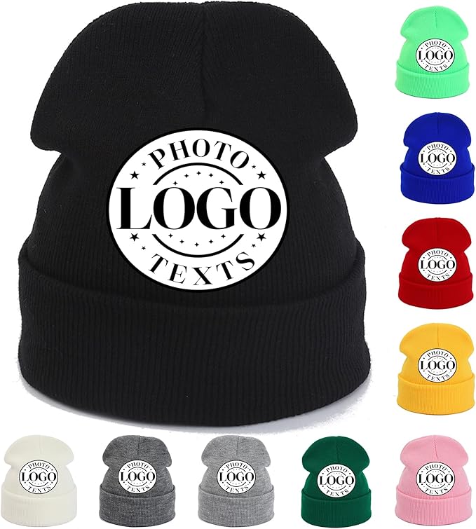 Custom Beanie for Men Women Bulk Custom Winter Hat Beanies with Logo Text Image Personalized Knit Hats Gifts for Business