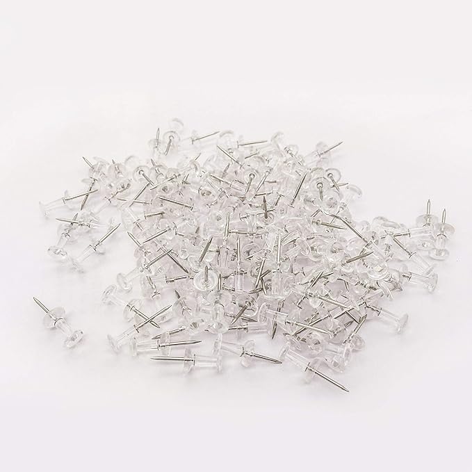 Clear Push Pins 600pcs Standard Thumb Tacks Steel Point Transparent Plastic Head Pins for Hanging Photo Posters Craft Marking Map Wall Cork Board