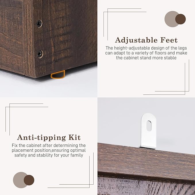 Farmhouse 3 Doors Armoire Wardrobe Closet w/Folding Sliding Barn Door and Lights, LED Armoire Closet w/Drawers for Bedroom, Freestanding Wooden Wardrobe Storage Closets w/Hanging Rod,Rustic Brown