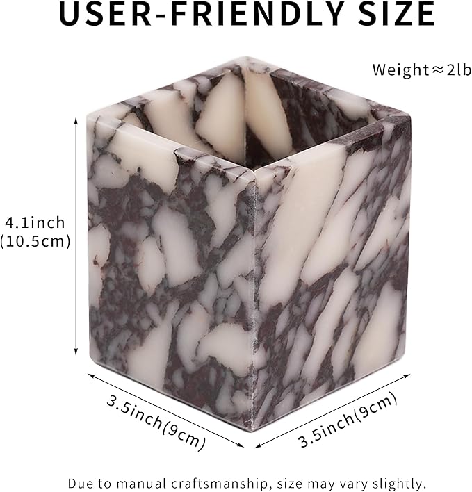 Marble Makeup Brush Holder - Viola Candle Toothbrush Cup for Bathroom Accessories, Decorative Pencil Organizer for Office Desk Aesthetic, Stone Utensil Container for Kitchen Countertop