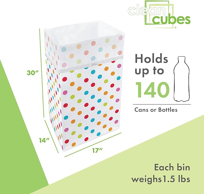 | 30 Gallon Disposable Trash Cans (3-Pack) with Fitted Trash Bags - Reusable Garbage and Recycling Bins for Parties, Events, and More (Polka Dot - 30” Height x 17” Width x 14” Depth)