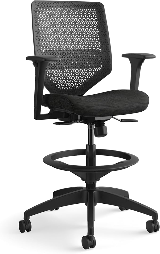 HON Solve Standing Desk Chair, ReActiv High Back Support, Office Chair with Foot Rest, Ergonomic Office Chairs, Adjustable Height