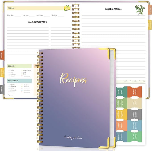 Blank Recipe Book to Write in Your Own Recipes, Blank Cookbook with 175 Pages for Family Cooking Lover, Recipe Notebook with Tab Sticker Sheets, Recipe Journal, Hardcover, 7.5" x 9.5"