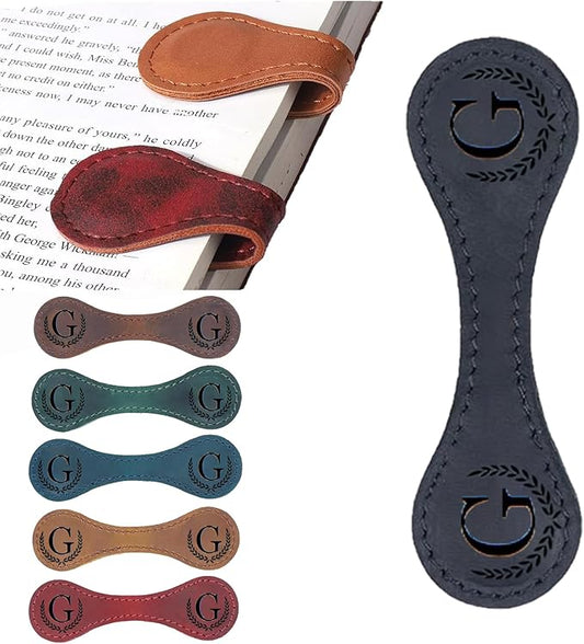 Personalized Magnetic Leather Bookmark, 26 Letters Custom Leather Bookmarks, Handmade, Leather Magnetic Bookmark for Book Lovers Readers Women Kid(Black，G）