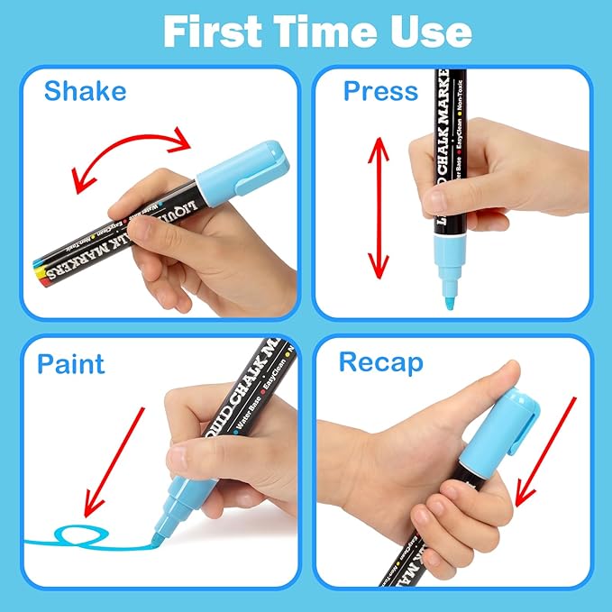 BainGesk 30 Colors Liquid Chalk Markers, Dust-Free Erasable Pens for Blackboards, Chalk Markers for Chalkboard, Windows, Glass, Mirror, Acrylic Dry Erase Board, 6mm Reversible Bullet & Chisel Tip