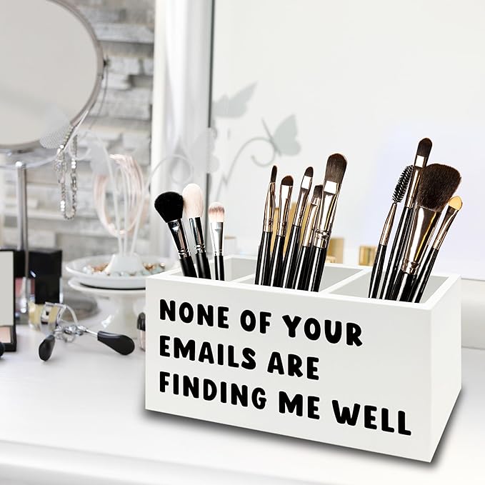 Funny Office Pen Pencil Holder Organizer for Desk, Sarcastic Gifts for Women Men, Funny Coworkers Gifts Wooden Box Sign for Home Office Desk Tabletop Decorations