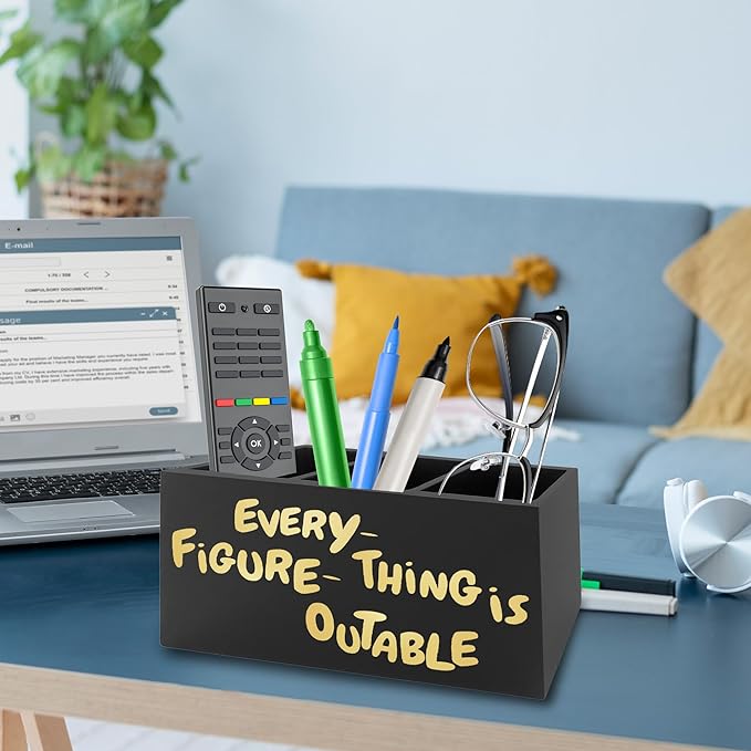 Everything Is Figureoutable Pen Pencil Holder Organizer for Desk, Inspirational Motivational Wooden Box Signs Decorations for Home Office Desk Tabletop, Inspirational Gifts