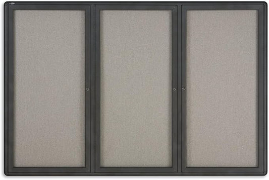 Quartet Enclosed Radius Fabric Bulletin Board, 6' x 4', 3 Door, Graphite Frame (2367L)