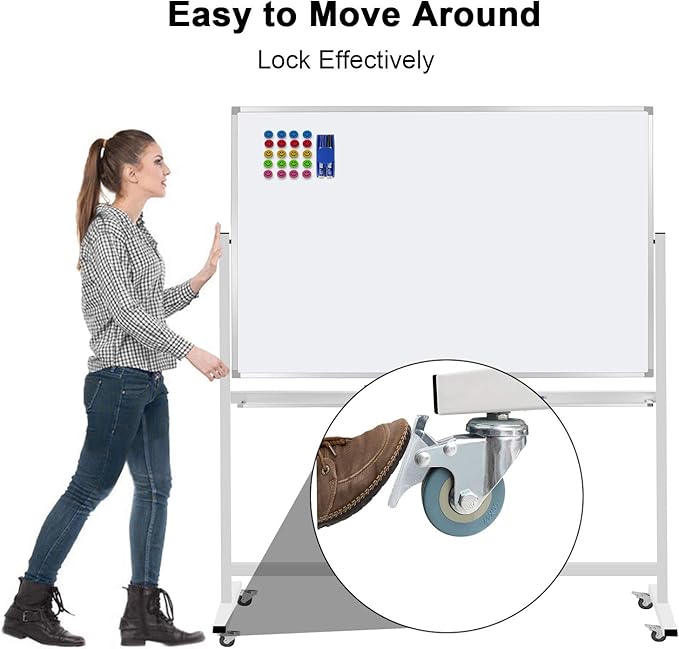 60"x40" Mobile Whiteboard Double-Sided Magnetic Large Dry Erase White Board with Rolling Stand for Offices, Home & School