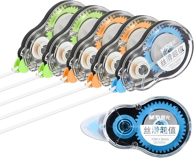M&G 6Pcs 39 Ft Tape, Correction Tape Tear Resistant Whiteout Tape Easy to Use Instant Bulk Cool Transparent Dispenser for Classroom Office, Black