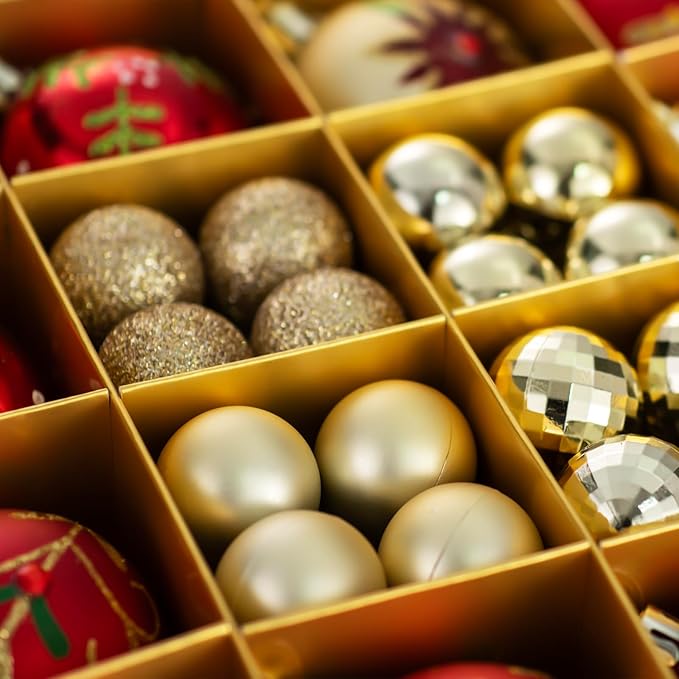 44PCS Christmas Ball Ornaments Set Xmas Tree Decoration Balls 2025 Shatterproof Hanging Colored for Party Wedding Home Party Outdoor Indoor Red & Golden