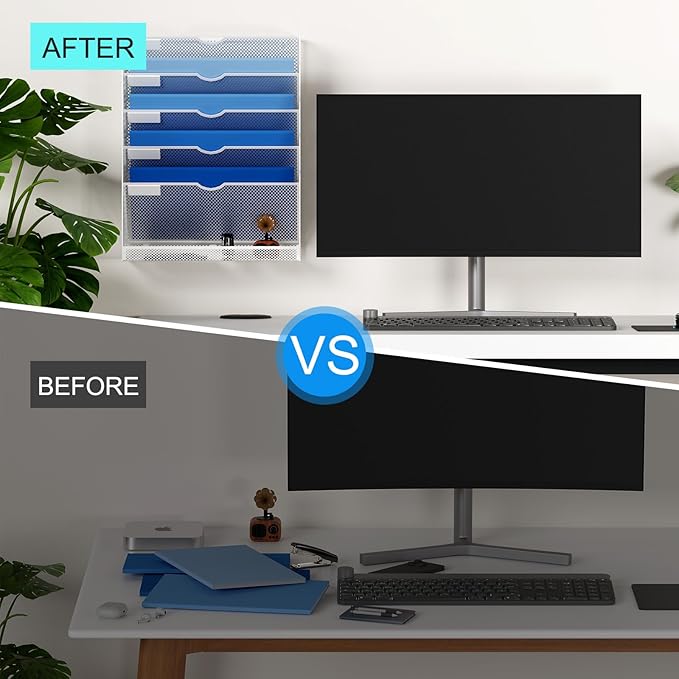 Hanging Wall File Organizer 6 Tier Wall Mounted File Holder Document Wall Organizer Magazine Organization for Office Home, White