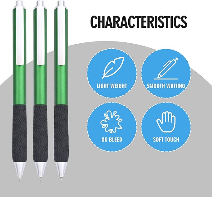 Pens Bulk, Black ink pen,50 Pieces,Smooth Writing Without Breaking Ink,0.5mm Nib,Soft Grip,Fine Office Supplies.Fine Gifts for Men and Women (Green Body)