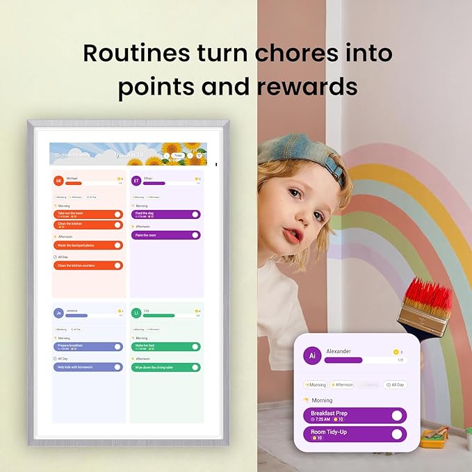 ApoloSign 27" Digital Calendar: Dual Mode Calendars with Google Play & Multi-calendar Sync, Electronic Planner & Chore Chart, Smart Touchscreen, Interactive Display for Family Schedule(Gray, 27-inch)