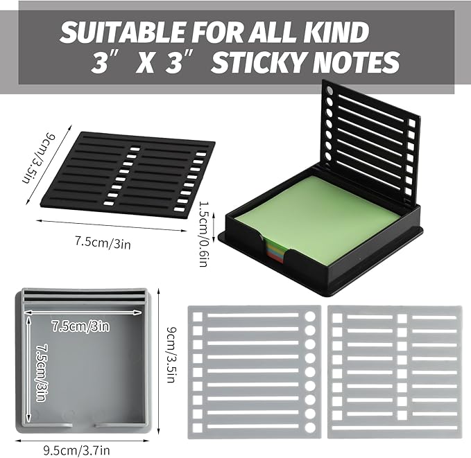 2 Sets of Sticky Note Stencil, Sticky Note to Do List Stencil, Reusable, Small and Practical, Suitable for to-Do List, Suitable for Home School Office (Black + Gray)
