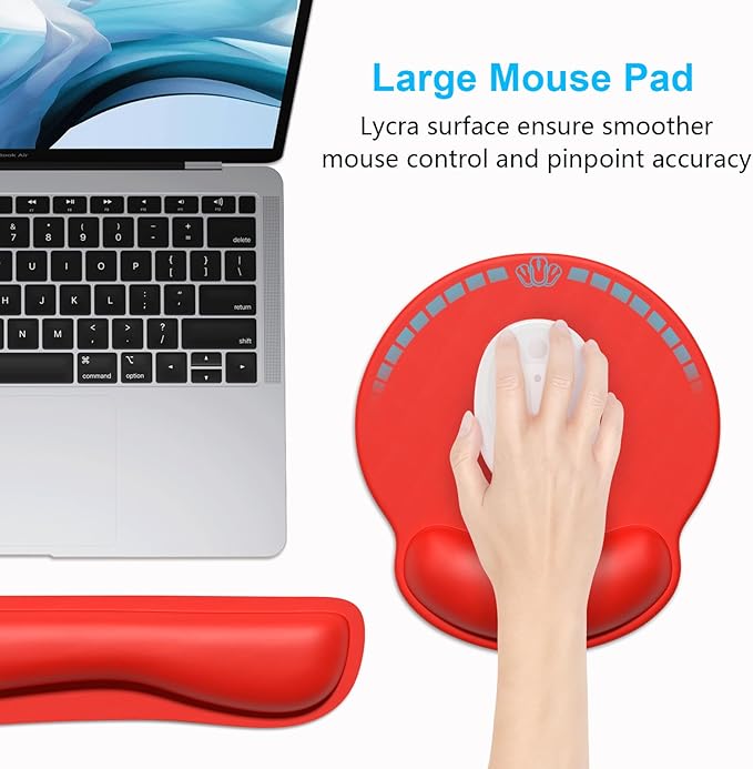 Dapesuom Keyboard Wrist Rest and Mouse Pad with Wrist Support, Cute Memory Foam Cushion for Keyboard and Mouse Set, Ergonomic Desktop Pad Rests with Non Slip Base for Easy Typing & Pain Relief, Red