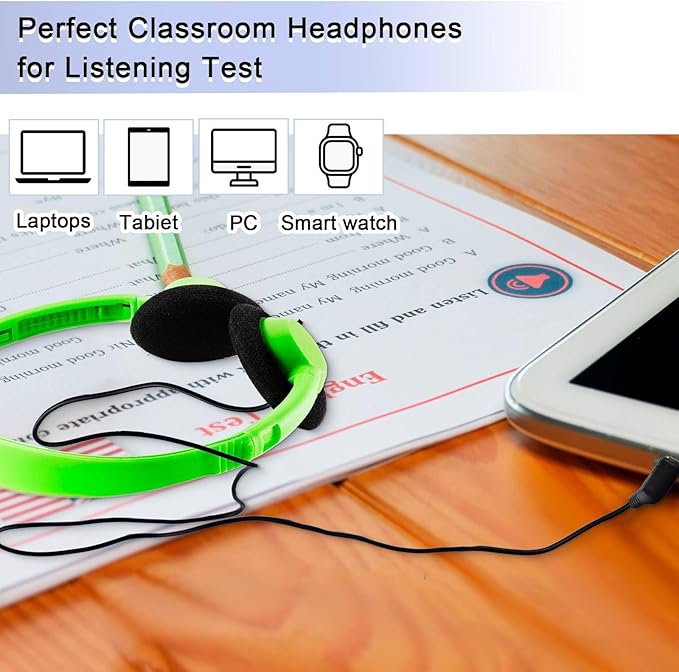 Yunsailing 30 Pack Class Set Headphones for Students Bulk School Headsets Earphones with 3.5mm Jack Classroom Must Haves Teacher Supplies for Adults Laptop Computer(Light Color)
