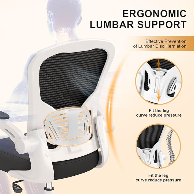 Office Chair, Ergonomic Desk Chairs 330LBS Capacity High Back Mesh Computer Chair with Flip-up Armrests, Comfy Work Chair with Adjustable Lumbar Support, Rolling Chair