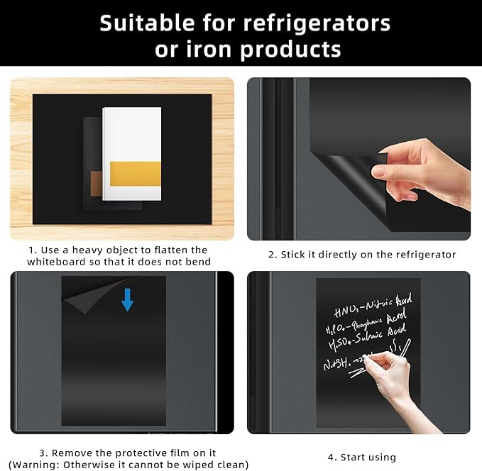 Magnetic Black Dry Erase Board for Refrigerator, 48" x 36"Chalk Board Contact Paper Decal for School, Office, Kitchen Fridge, Kids Drawing with Dustless Chalk, Holder and Magnets