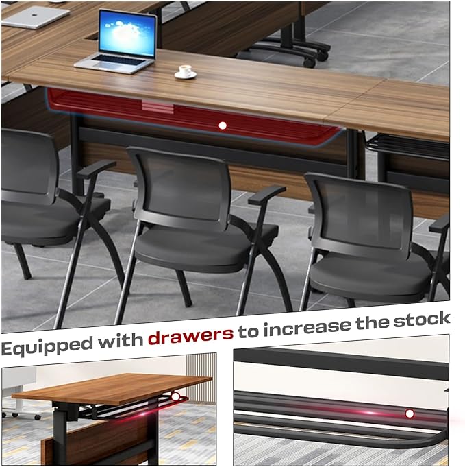 Folding Conference Table,Mobile Conference Room Tables Rolling Meeting Table with Caster Wheels,Flip Top Mobile Training Table,Foldable Rectangle Seminar Tables for Office,Classr (4pack, 47.2in)