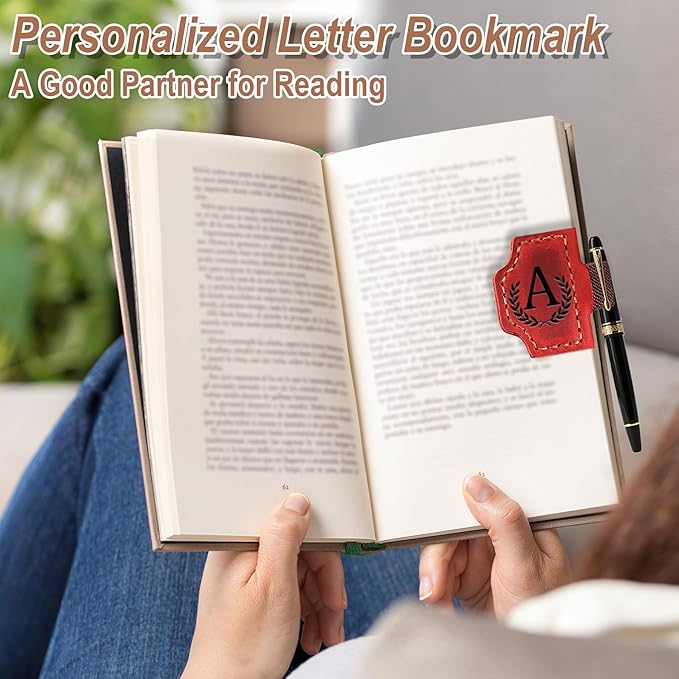 Bygone Mark Bookmark with Pen Holder, 26 Letters Name Initial Personalized Magnetic Bookmarks, Leather Book Mark for Men Women, Travelers Accessories, Teachers Readers Book Lovers Gifts (Red, R)