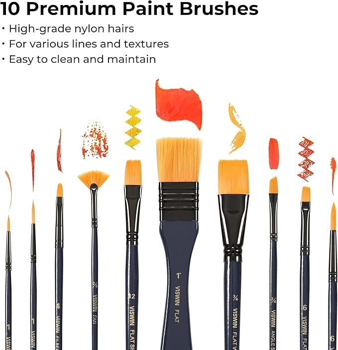 VISWIN Deluxe Acrylic Paint Kit with Tabletop Easel Box, 74 Pcs Painting Kit with 48 Acrylic Paint Set, Canvas, Brushes, Art Supplies for Adults, Artists, Beginners