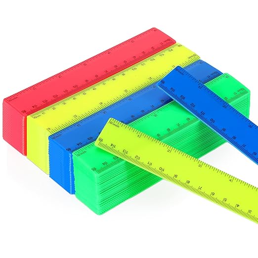 Zonon 100 Pcs 6 Inch Rulers Bulk Plastic Flexible Small Straight Rulers with Inches and Centimeters First Day of School Gift for Students Back to School Office Supplies(Bright Color, Opaque)