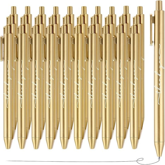 30pcs Thank You Pens Bulk Cute Multicolor Ballpoint Pen for Men Women Server Accessories Employee Holiday Appreciation Gifts for Teacher Office Back to School Party Favor (Gold)
