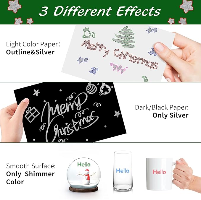 24 Outline Shimmer Markers Set for Christmas Stocking Stuffers ,Metallic Outline Marker for Teen Girl Gifts Trendy Stuff ,Glitter Pens for Christmas Gift for Teen Girls, Arts Crafts School Supplies