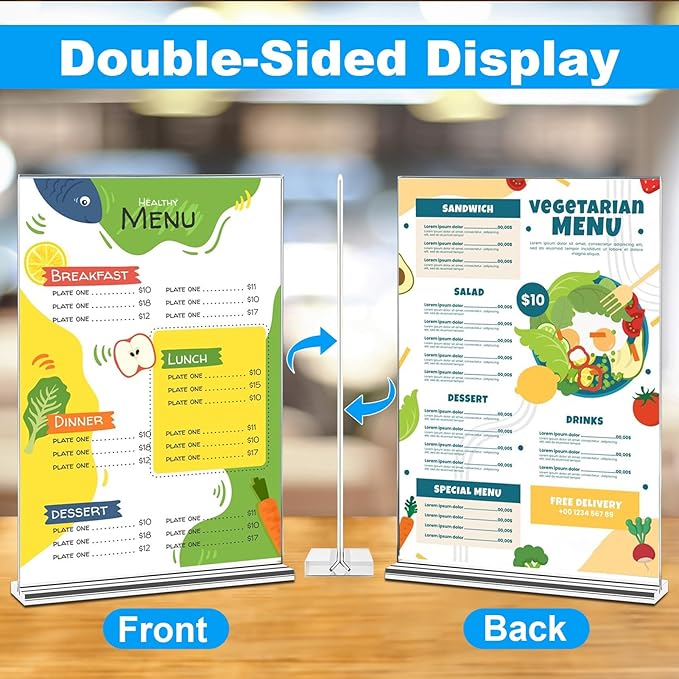 EHWINE 6 Pack Acrylic Sign Holders - 8.5 x 11, Double-Sided Stand Up Table Top Sign Holders, Clear Acrylic Picture Frame Menu Flyer Paper Display Stand for Office Business Store Wedding Party