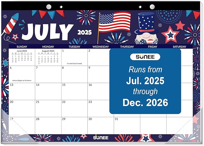 SUNEE Desk Calendar 2025-2026 17x12, 18 Months, JUL. 2025 - DEC. 2026, Academic Desktop Calendar 2025-2026, School Year Large Calendar for Teacher, Seasons Color