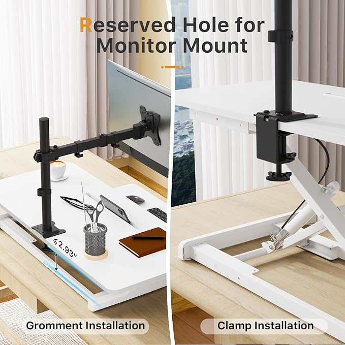 JOY worker Standing Desk Converter, 35" Wide Height Adjustable Sit Stand Up Desk Riser with Keyboard Tray, Desktop Workstation Riser for Home Office Computer Laptop, Particle Board, White