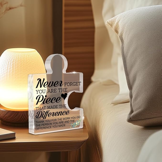 Thank You Appreciation Gifts for Teachers Mentor Nurse, Retirement Goodbye Gift for Coworker Boss, Never Forget You Are the Piece that Made the Difference Acrylic Puzzle Piece Office Desk Decor