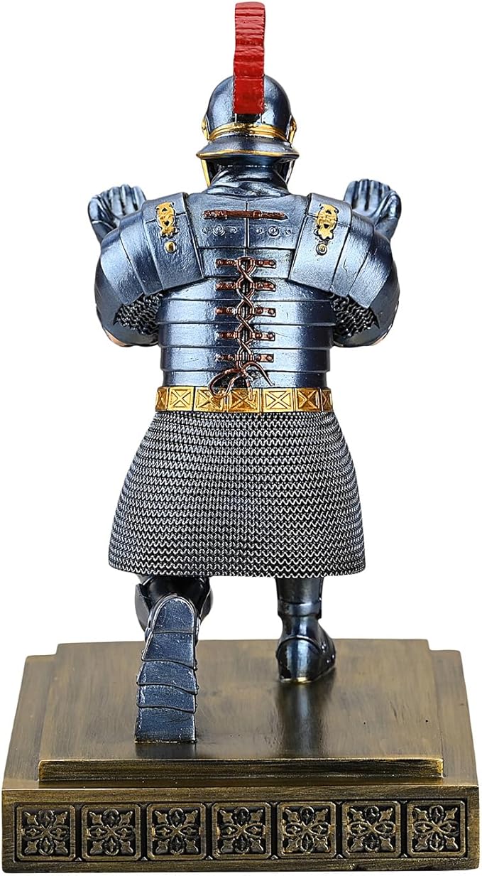 Roman Praetorian Warrior Knight Pen Holder Desk Ornament Resin Pencil Holder Desk Accessories and Organizer for Office with a Letter Opener (Blue)