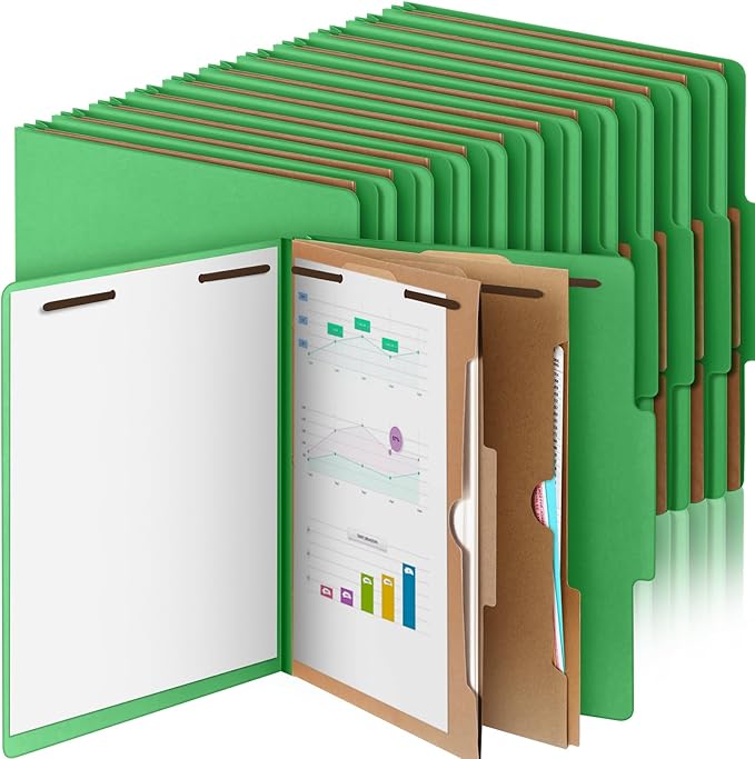 Skyygemm 24 Pcs Classification Folders Letter Size, 2 Pocket Dividers Pressboard File Folder with Fasteners, Expanding File Organizer Bulk for Teachers, Clergy, Office, Church, Christmas (Green)