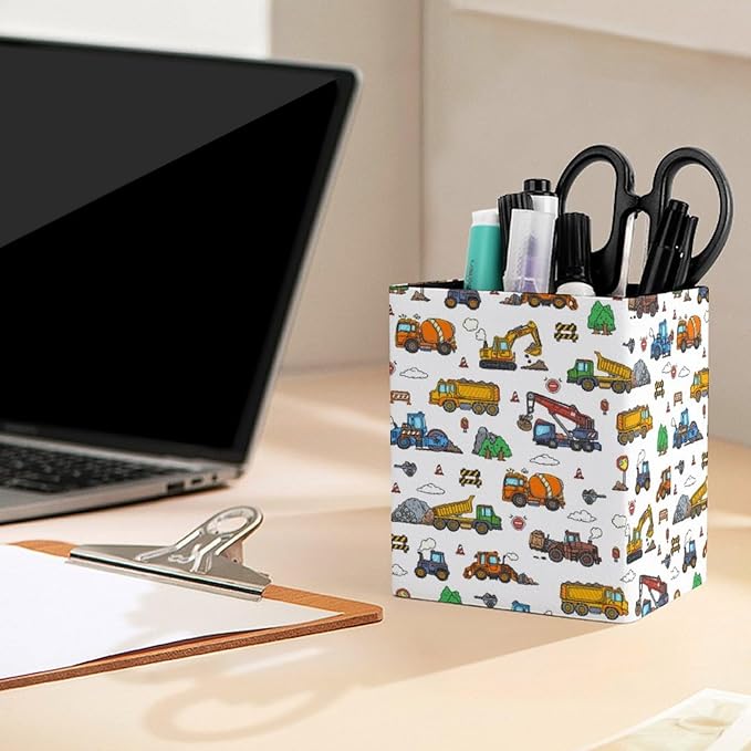 Square Pen Holder & Pencil Organizer for Desk - Office Storage Organizer, Markers/Makeup Brushes/Scissors Holder, Compact Desk Decor Accessories for Home Classroom School(Truck)