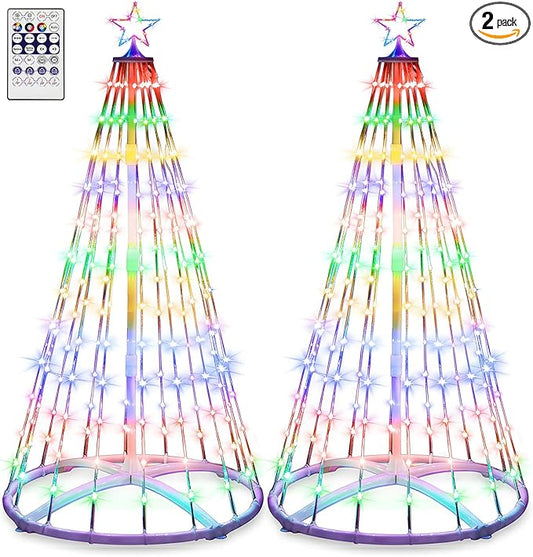 2 Pack 12FT Christmas LED Cone Tree Lights 24 Modes Color Changing with Timer Foldable Lighted Trees Waterproof Outdoor String Lights Holiday Decor for Christmas New Year Xmas Decorations