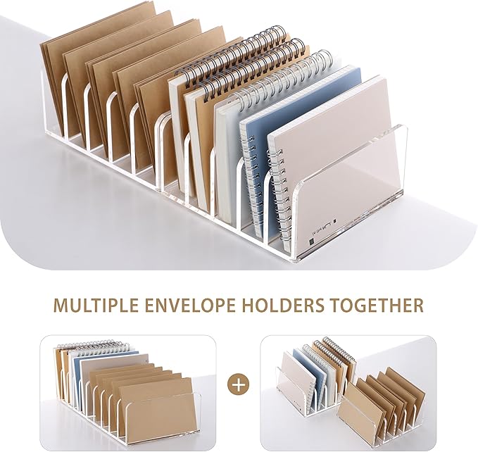 SANRUI Acrylic Desk File Organizer Holder, 5 Upright Clear Desktop Mails Sorter Document Magazine Storage Organization Letter Folder Racks for Home, Office & Classroom