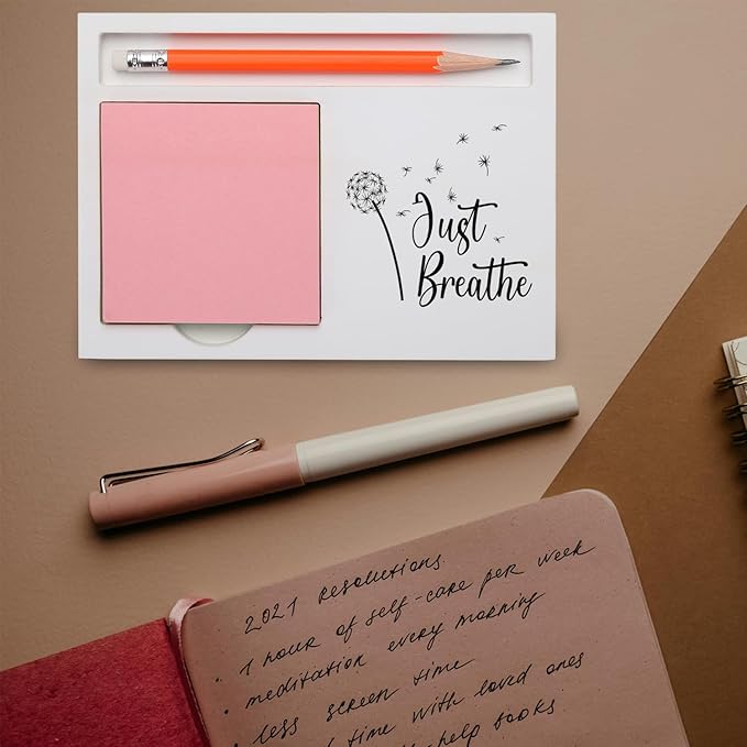 Just Breathe Inspirational Gift Mindfulness Desk Organizer with Dandelion Design for Women Friend Teacher Friend Nurse Therapist Coworker Stress Relief Farewell Wellness Gift XBCT12