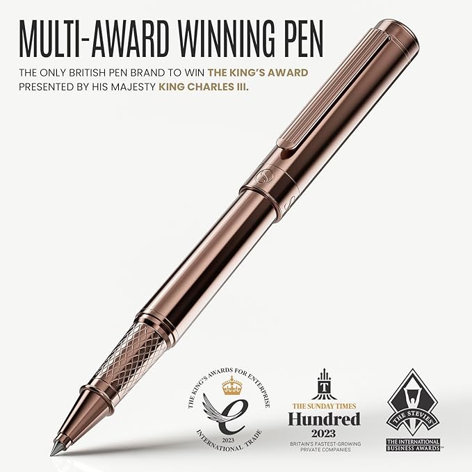 Scriveiner Rose Gold Rollerball Pen - Stunning Luxury Pen, Schmidt Ink Refill, Best Roller Ball Gift Set for Men & Women, Professional, Executive Office, Nice Pens