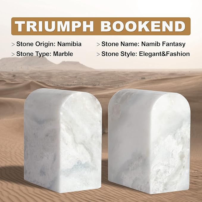 Koville African Natural Marble Bookends for Shelves, Non-Slip Book Ends, 13LBS Ultra Heavy Duty Marble Book Holder Organizer, Apartment Decor for Movies/CD/Video Games(Namib Fantasy)