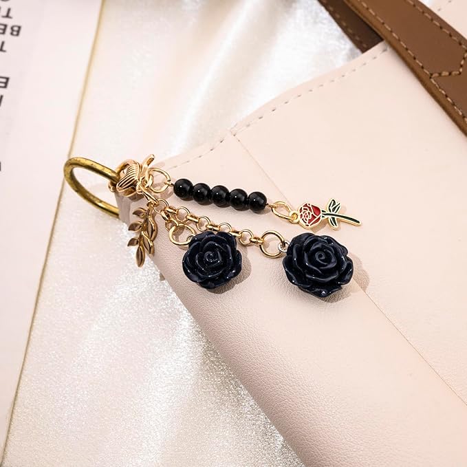 Rose Purse Charms Cute Flower Keychain With Heart Sticker Charm Chain For Kindle Colorful Bag Charms For Handbags