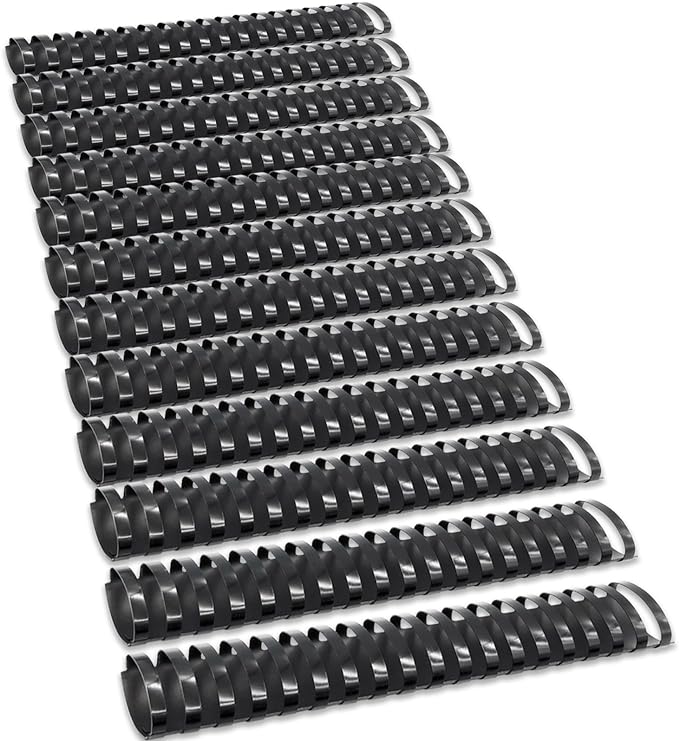 Binditek 12 Pack Plastic Binding Comb Spines, 1-1/2 Inch Diameter, 310 Sheet Capacity, 19 Ring, for Letter Size, Black, for Students and Coworkers