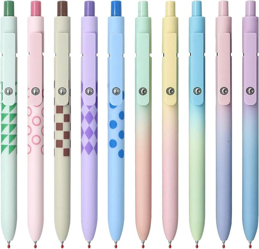 Gel Pens,10 Pcs Medium Point Smooth Writing Pens Cute Pens for Women, High-End Series 0.7mm Black Ink Pens for Journaling Note Taking, School Office Supplies (10 Pcs Gradient and Geometric)